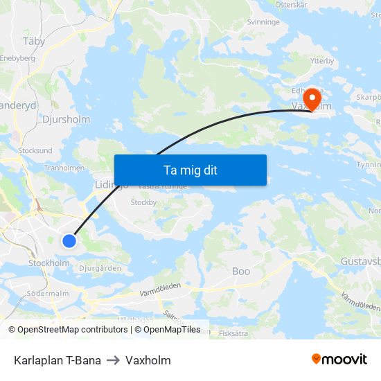 Karlaplan T-Bana to Vaxholm map