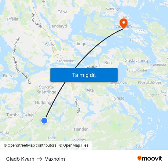 Gladö Kvarn to Vaxholm map