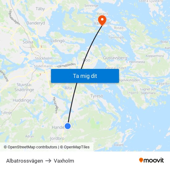 Albatrossvägen to Vaxholm map
