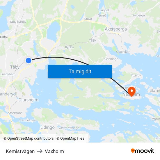 Kemistvägen to Vaxholm map