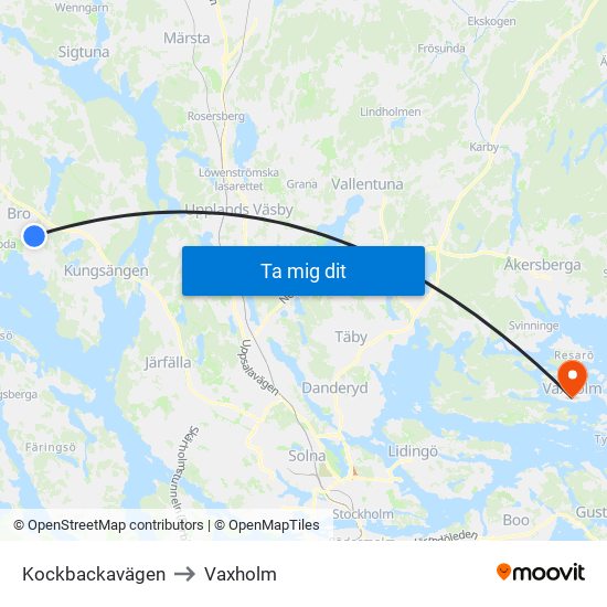 Kockbackavägen to Vaxholm map