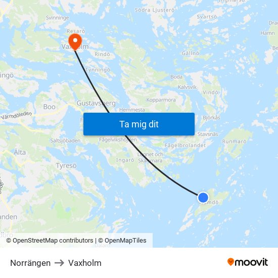 Norrängen to Vaxholm map