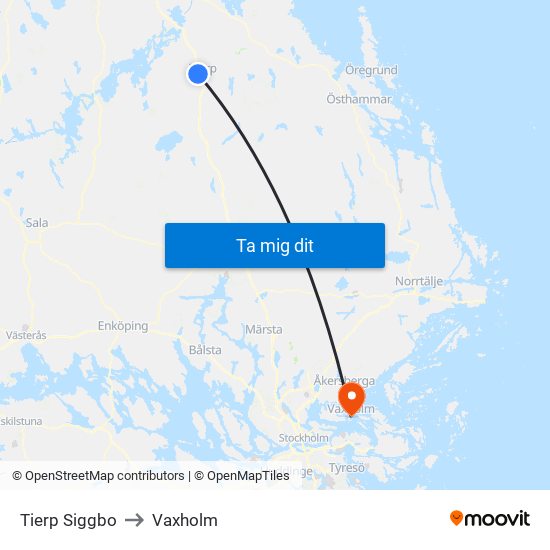 Tierp Siggbo to Vaxholm map