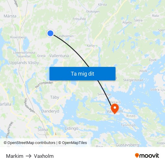 Markim to Vaxholm map