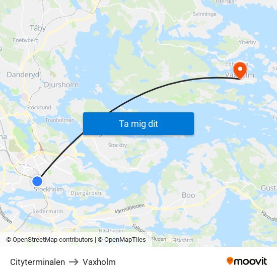 Cityterminalen to Vaxholm map