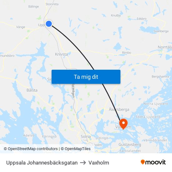 Uppsala Johannesbäcksgatan to Vaxholm map