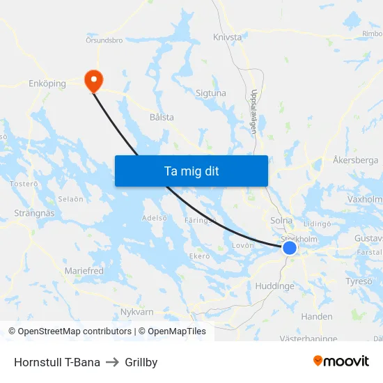 Hornstull T-Bana to Grillby map