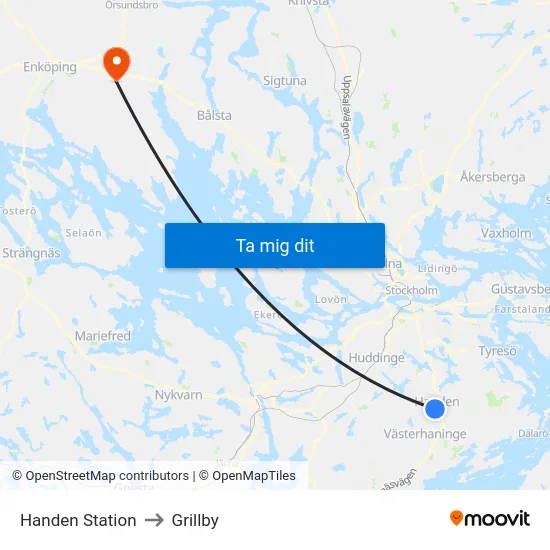 Handen Station to Grillby map