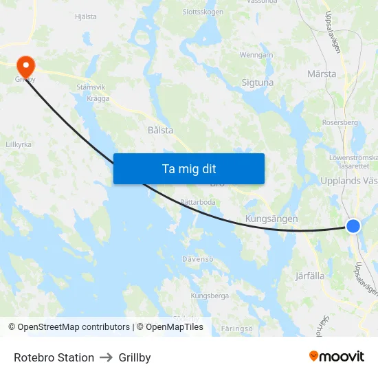 Rotebro Station to Grillby map