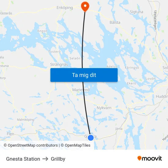 Gnesta Station to Grillby map