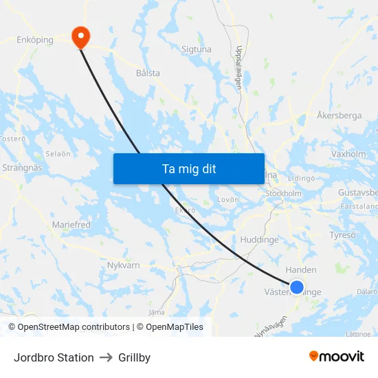 Jordbro Station to Grillby map