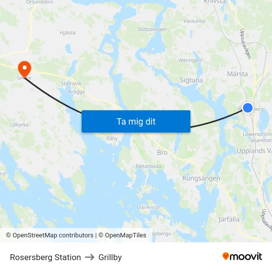 Rosersberg Station to Grillby map