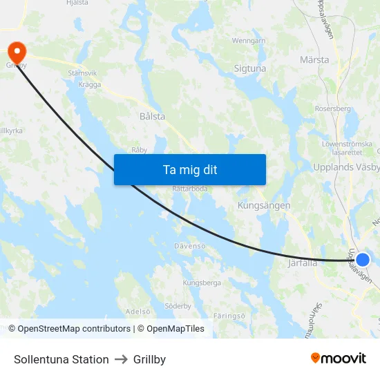 Sollentuna Station to Grillby map
