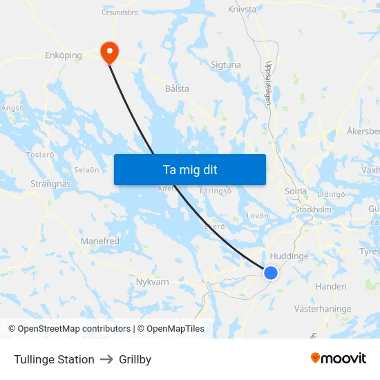 Tullinge Station to Grillby map