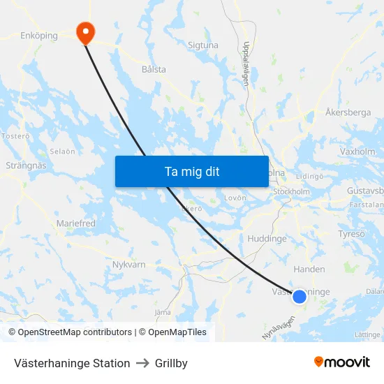 Västerhaninge Station to Grillby map