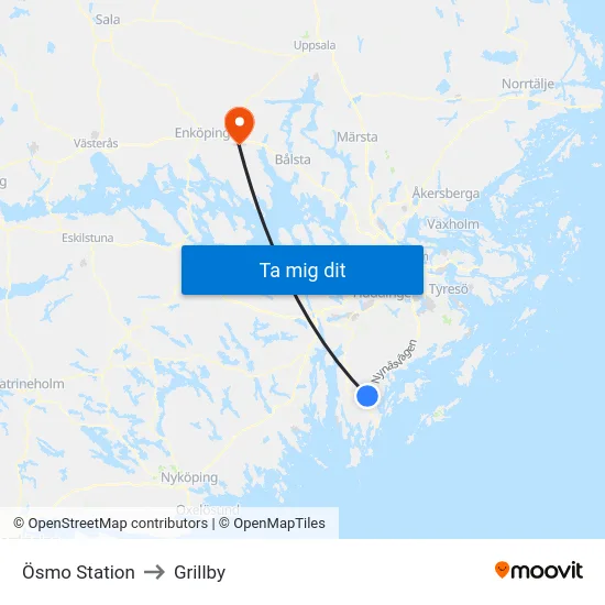 Ösmo Station to Grillby map