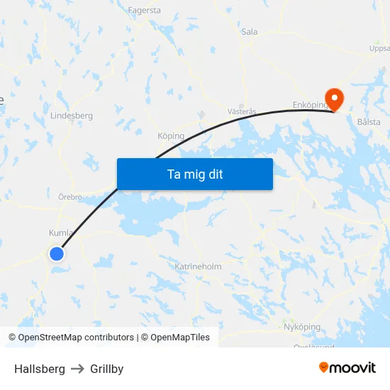 Hallsberg to Grillby map