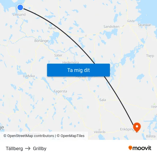 Tällberg to Grillby map
