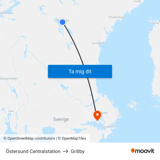 Östersund Centralstation to Grillby map