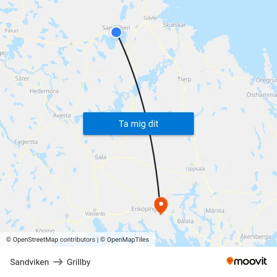 Sandviken to Grillby map