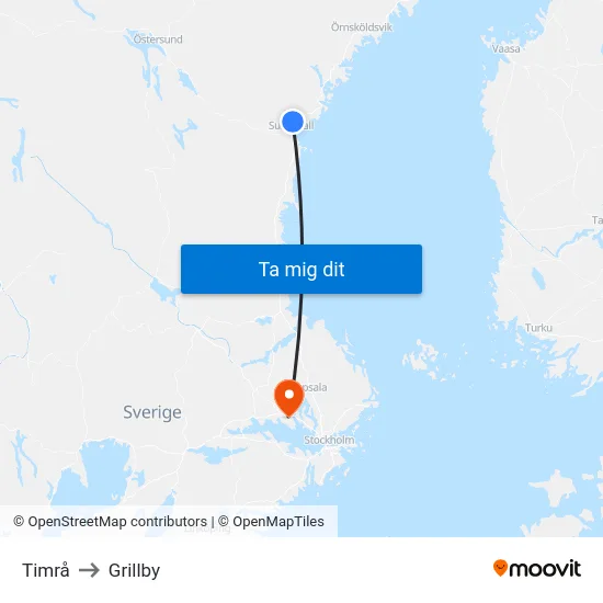 Timrå to Grillby map