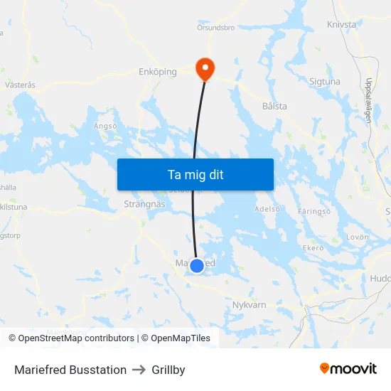 Mariefred Busstation to Grillby map