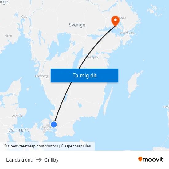 Landskrona to Grillby map