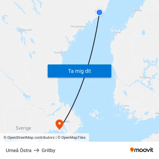 Umeå Östra to Grillby map
