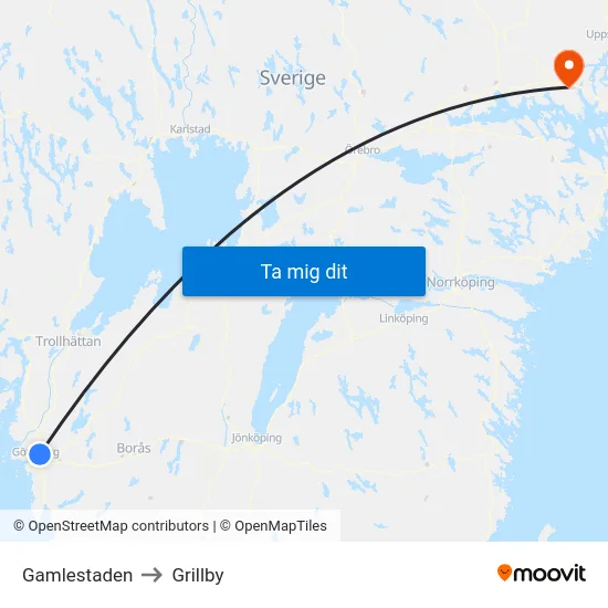 Gamlestaden to Grillby map