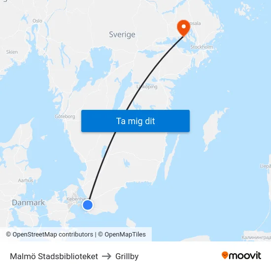 Malmö Stadsbiblioteket to Grillby map