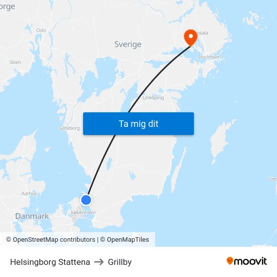 Helsingborg Stattena to Grillby map