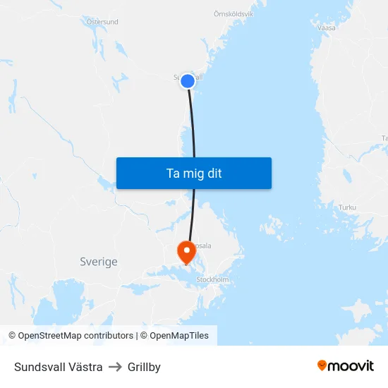 Sundsvall Västra to Grillby map