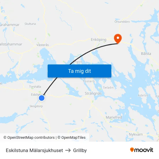 Eskilstuna Mälarsjukhuset to Grillby map