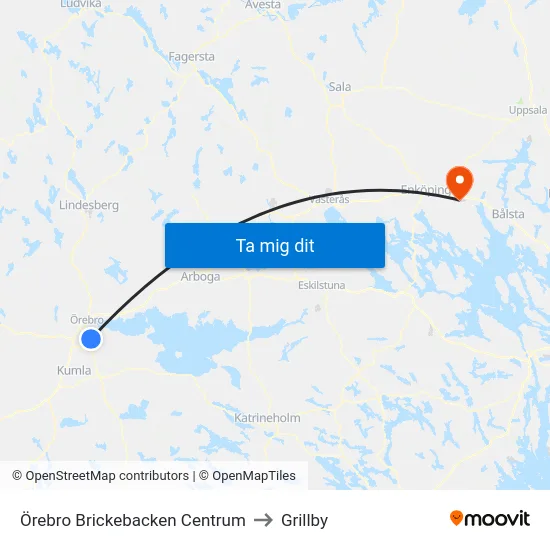 Örebro Brickebacken Centrum to Grillby map