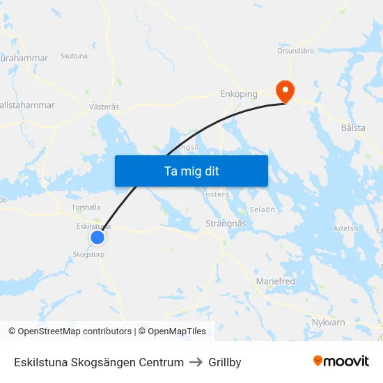 Eskilstuna Skogsängen Centrum to Grillby map