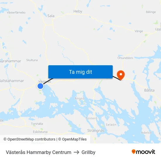 Västerås Hammarby Centrum to Grillby map