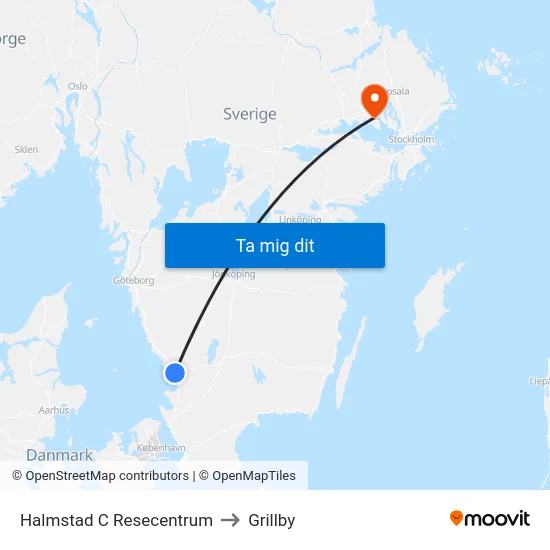 Halmstad C Resecentrum to Grillby map