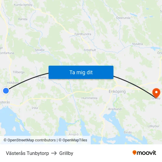 Västerås Tunbytorp to Grillby map