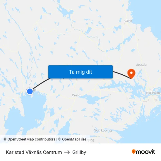 Karlstad Våxnäs Centrum to Grillby map