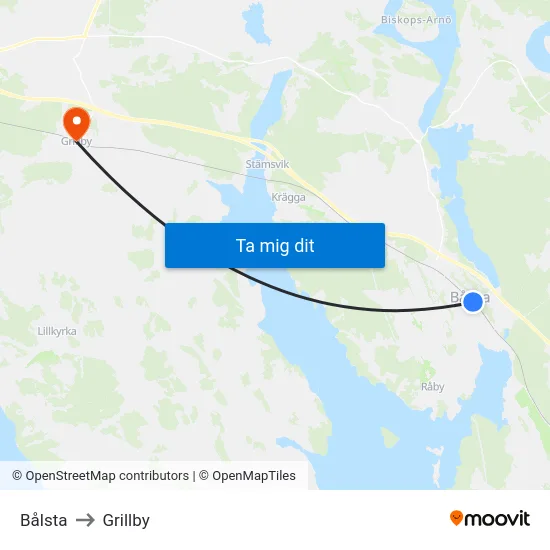 Bålsta to Grillby map