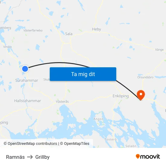 Ramnäs to Grillby map