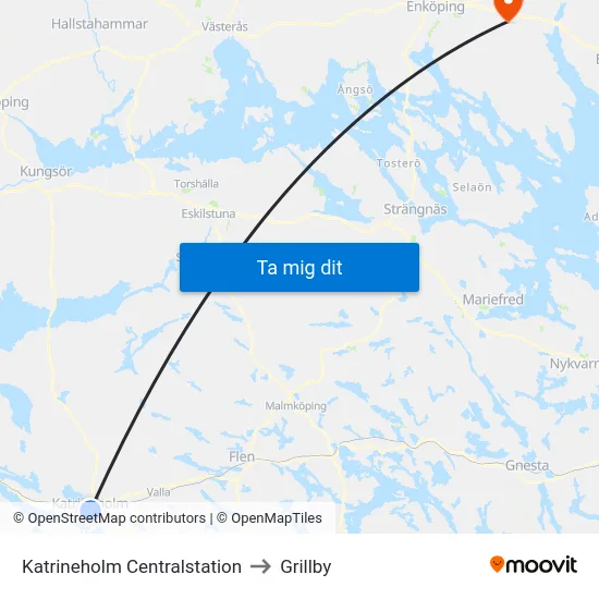 Katrineholm Centralstation to Grillby map