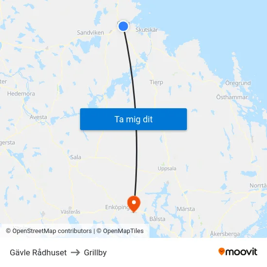 Gävle Rådhuset to Grillby map