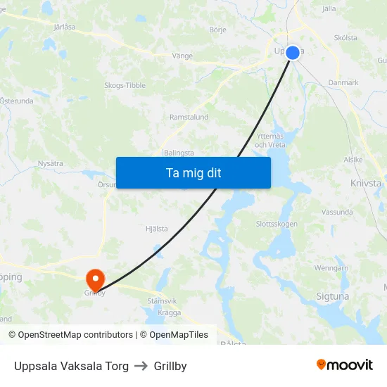 Uppsala Vaksala Torg to Grillby map