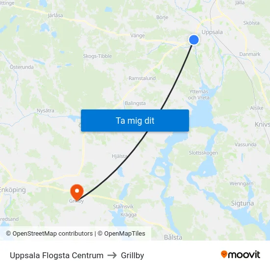 Uppsala Flogsta Centrum to Grillby map