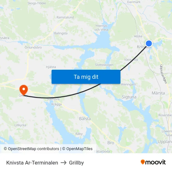 Knivsta Ar-Terminalen to Grillby map