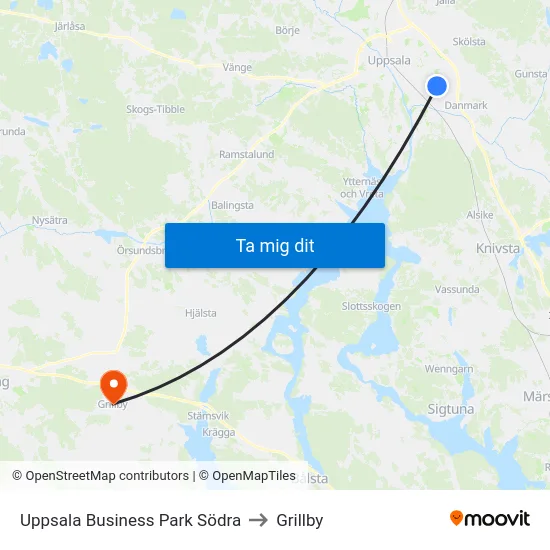 Uppsala Business Park Södra to Grillby map