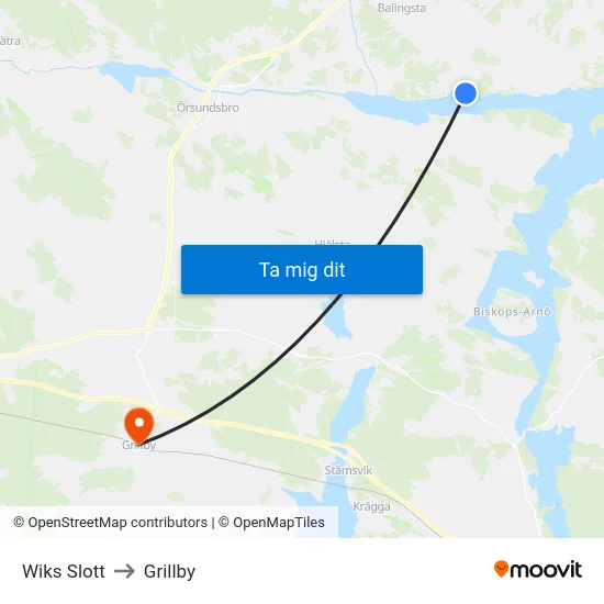 Wiks Slott to Grillby map