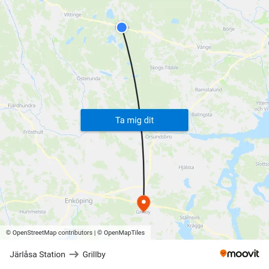 Järlåsa Station to Grillby map