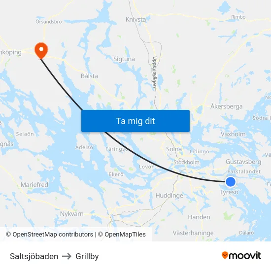 Saltsjöbaden to Grillby map